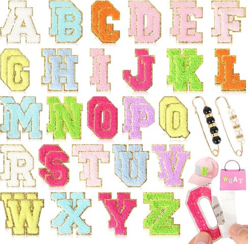 Chenille Letter Patches Self-Adhesive for Bags: NICEVINYL 26PCS White Fuzzy Varsity Patches with Pin Stick on - Initial Letters Embroidered Chenille Sticker for Clothing Hats Backpacks Fabric in Saudi Arabia