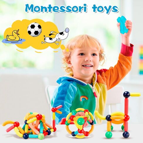 Magnetic Building Blocks STEM Educational Toy for Kids Montessori Learning Sticks and Balls Preschool Sensory Toys for Toddlers Gift for 3 Year Old Boys & Girls in Saudi Arabia