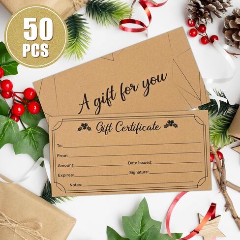 50 قطعة من شهادات الهدايا الريفية الفارغة للأعمال الحرفية وبطاقات شهادات الهدايا للأعمال الصغيرة وصالونات التجميل والمطاعم وقسائم عيد الميلاد للعملاء (النمط 2) in Kuwait