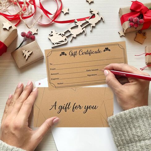 50 قطعة من شهادات الهدايا الريفية الفارغة للأعمال الحرفية وبطاقات شهادات الهدايا للأعمال الصغيرة وصالونات التجميل والمطاعم وقسائم عيد الميلاد للعملاء (النمط 2) in Kuwait