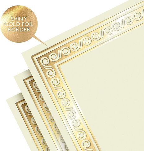 Sweetzer & Orange Plain Certificate Paper for Awards. Set of 50x, 180gsm Gold Border Achievement Certificates for Graduation Diploma, Employee of The Month, Diploma of Completion or Sports Victory in Saudi Arabia