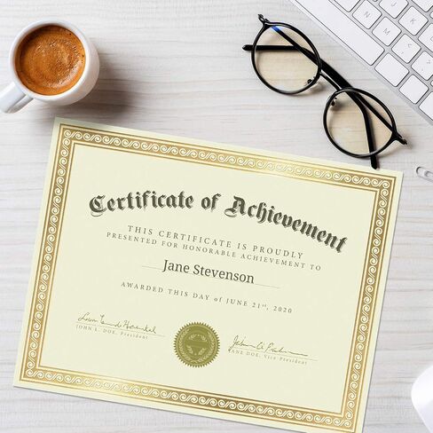 Sweetzer & Orange Plain Certificate Paper for Awards. Set of 50x, 180gsm Gold Border Achievement Certificates for Graduation Diploma, Employee of The Month, Diploma of Completion or Sports Victory in Saudi Arabia