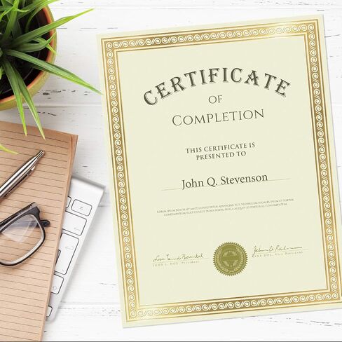 Sweetzer & Orange Plain Certificate Paper for Awards. Set of 50x, 180gsm Gold Border Achievement Certificates for Graduation Diploma, Employee of The Month, Diploma of Completion or Sports Victory in Saudi Arabia