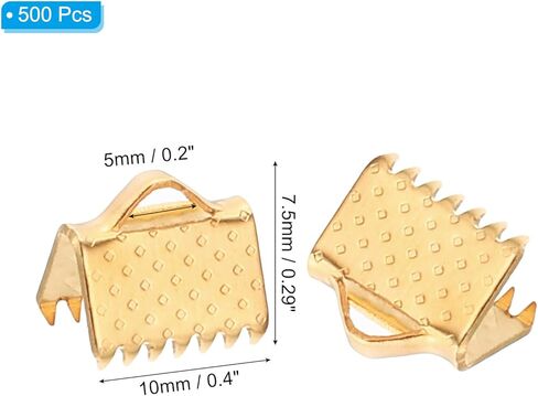 مشبك تجعيد بأطراف شريط 10 ملم من باتيكل، 500 قطعة من سوار نهاية تجعيد، مشبك تثبيت لأطراف الحبل من الجلد لصناعة المجوهرات اليدوية، معدن ذهبي فاتح in Kuwait