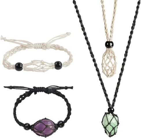 4 PCS Crystal Cage Necklace and Bracelet Cord Holder Empty Stone Holder Replacement Hand-Woven Cord with Adjustable Length in Saudi Arabia