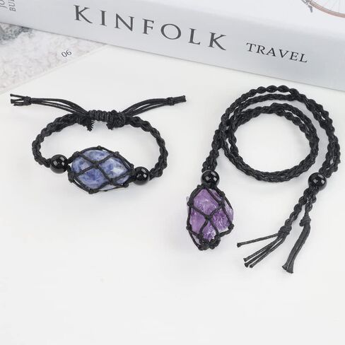 4 PCS Crystal Cage Necklace and Bracelet Cord Holder Empty Stone Holder Replacement Hand-Woven Cord with Adjustable Length in Saudi Arabia