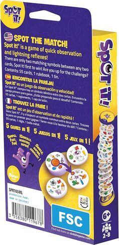 Zygomatic Spot It! Classic Card Game (2024 Refresh) - Eco-Blister Edition, 5-in-1 Visual Perception Game for Quick Reflexes and Family Fun, Ages 6+, 2-8 Players, 10 Minute Playtime, Made in Saudi Arabia