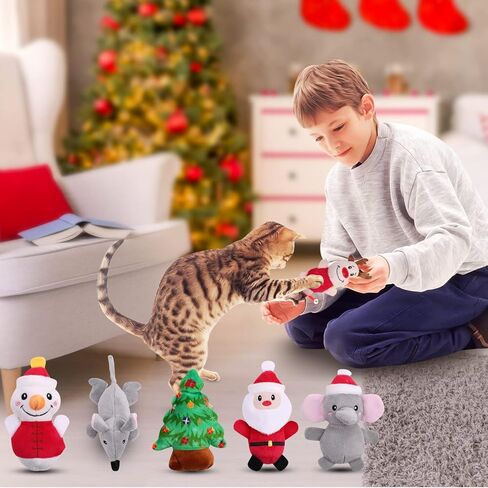 Malier 6PCS Cat Christmas Toys, Cat Toys for Indoor Cats, Catnip Filled Cat Teething Chew Toys Catnip Toys for Cats, Cute Plush Christmas Kitty Kitten Catnip Toys for Cats Exercise (Christmas) in Saudi Arabia