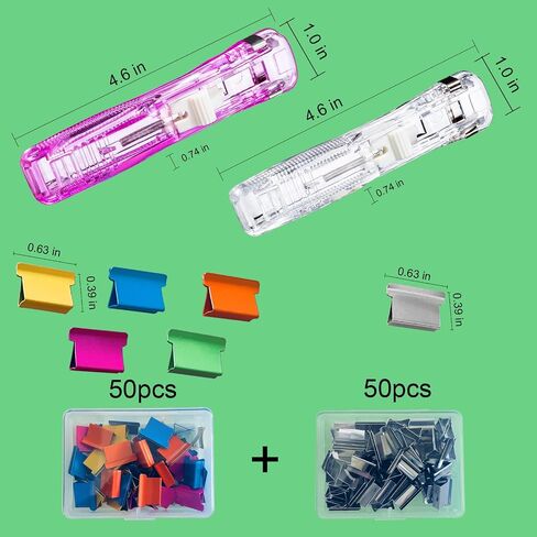 Reusable Portable Paper Clam Clip Dispenser Refill Clips, 40 Sheet Capacity-2Pcs Clam Clip Dispenser 100 Metal Refill Clips (50 Silver + 50 Color) for Home School Desk Office (Purple and White) in Saudi Arabia