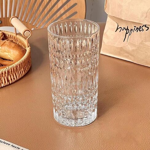 أكواب Highball [مجموعة من 4] - أكواب شرب كلاسيكية سعة 15 أونصة من الزجاج الخالي من الرصاص آمنة للاستخدام في غسالة الأطباق لسهولة التنظيف - أكواب مياه طويلة مقطوعة من الزجاج لسطح الطاولة في حفلة العطلات in Saudi Arabia