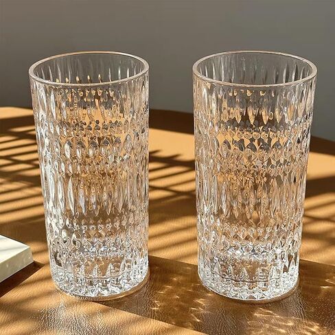 أكواب Highball [مجموعة من 4] - أكواب شرب كلاسيكية سعة 15 أونصة من الزجاج الخالي من الرصاص آمنة للاستخدام في غسالة الأطباق لسهولة التنظيف - أكواب مياه طويلة مقطوعة من الزجاج لسطح الطاولة في حفلة العطلات in Saudi Arabia