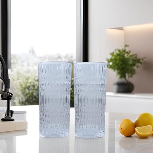 أكواب Highball [مجموعة من 4] - أكواب شرب كلاسيكية سعة 15 أونصة من الزجاج الخالي من الرصاص آمنة للاستخدام في غسالة الأطباق لسهولة التنظيف - أكواب مياه طويلة مقطوعة من الزجاج لسطح الطاولة في حفلة العطلات in Saudi Arabia