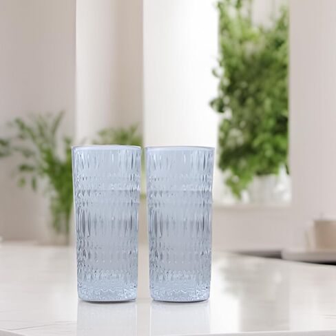 أكواب Highball [مجموعة من 4] - أكواب شرب كلاسيكية سعة 15 أونصة من الزجاج الخالي من الرصاص آمنة للاستخدام في غسالة الأطباق لسهولة التنظيف - أكواب مياه طويلة مقطوعة من الزجاج لسطح الطاولة في حفلة العطلات in Saudi Arabia