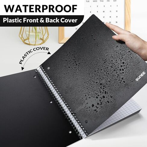 SUNEE 5 Subject Graph Paper Notebook - 400 Pages, 8.5"x11", 4x4 Graph Ruled Notebook, 5 Pocket Colored Dividers, 3-Hole Punched Paper, Black in Kuwait