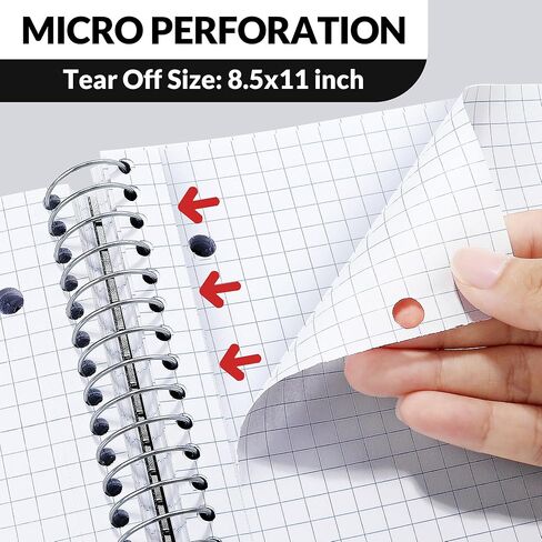 SUNEE 5 Subject Graph Paper Notebook - 400 Pages, 8.5"x11", 4x4 Graph Ruled Notebook, 5 Pocket Colored Dividers, 3-Hole Punched Paper, Black in Kuwait