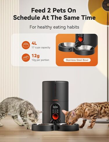 WOPET Automatic Cat Feeders 2 Cats-(𝟮𝟬𝟮𝟰 𝗨𝗽𝗴𝗿𝗮𝗱𝗲) Timed Cat Feeder with Stainless Steel Bowl, Programmable 1-6 Meals Control, Dual Power Supply Auto Pet Feeder for Cats and Dogs in Saudi Arabia