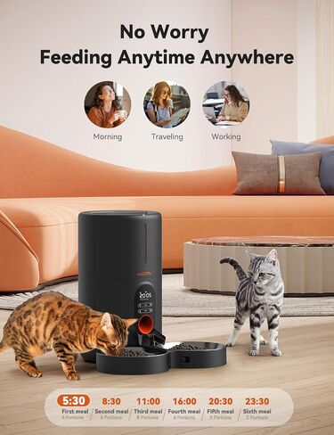 WOPET Automatic Cat Feeders 2 Cats-(𝟮𝟬𝟮𝟰 𝗨𝗽𝗴𝗿𝗮𝗱𝗲) Timed Cat Feeder with Stainless Steel Bowl, Programmable 1-6 Meals Control, Dual Power Supply Auto Pet Feeder for Cats and Dogs in Saudi Arabia