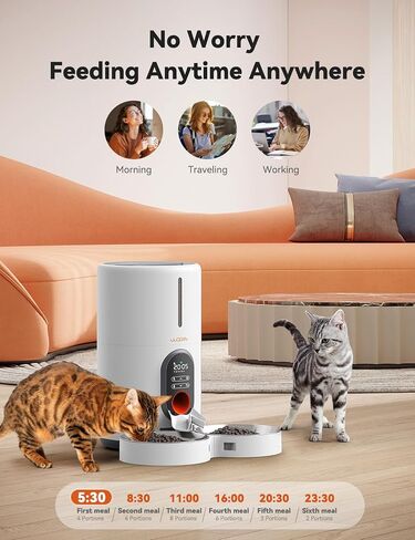 WOPET Automatic Cat Feeders 2 Cats-(𝟮𝟬𝟮𝟰 𝗨𝗽𝗴𝗿𝗮𝗱𝗲) Timed Cat Feeder with Stainless Steel Bowl, Programmable 1-6 Meals Control, Dual Power Supply Auto Pet Feeder for Cats and Dogs in Saudi Arabia