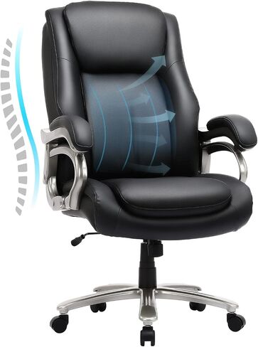 COLAMY Big & Tall Office Chair 400lbs Wide Seat- High Back PU Leather Executive Computer Desk Chair for Heavy People, Large Office Chair with Metal Base & Ergonomic Back Support- Black in Saudi Arabia