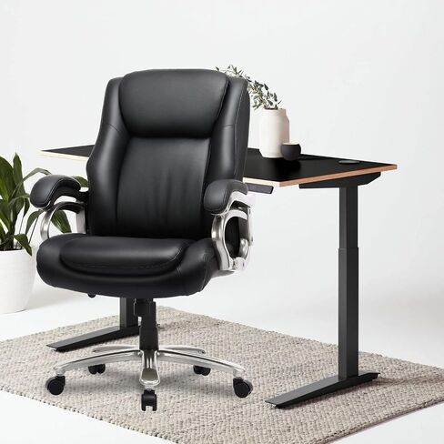 COLAMY Big & Tall Office Chair 400lbs Wide Seat- High Back PU Leather Executive Computer Desk Chair for Heavy People, Large Office Chair with Metal Base & Ergonomic Back Support- Black in Saudi Arabia