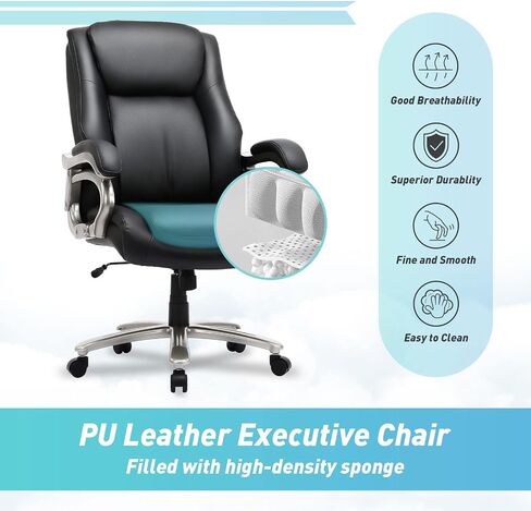 COLAMY Big & Tall Office Chair 400lbs Wide Seat- High Back PU Leather Executive Computer Desk Chair for Heavy People, Large Office Chair with Metal Base & Ergonomic Back Support- Black in Saudi Arabia