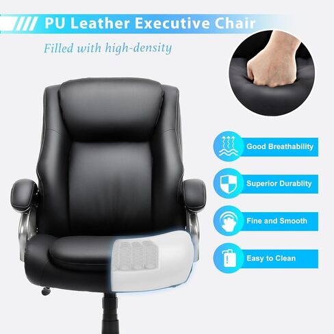 COLAMY Big & Tall Office Chair 400lbs Wide Seat- High Back PU Leather Executive Computer Desk Chair for Heavy People, Large Office Chair with Metal Base & Ergonomic Back Support- Black in Saudi Arabia