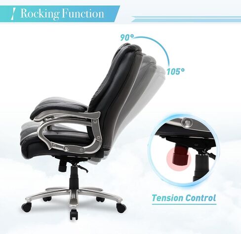 COLAMY Big & Tall Office Chair 400lbs Wide Seat- High Back PU Leather Executive Computer Desk Chair for Heavy People, Large Office Chair with Metal Base & Ergonomic Back Support- Black in Saudi Arabia