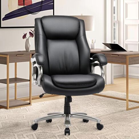COLAMY Big & Tall Office Chair 400lbs Wide Seat- High Back PU Leather Executive Computer Desk Chair for Heavy People, Large Office Chair with Metal Base & Ergonomic Back Support- Black in Saudi Arabia