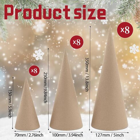 12 Pcs Paper Mache Cones for Christmas, Open Bottom Cardboard Cones for Crafts Christmas Tree Gnomes Ornament, Paper Cones Tree Cone for DIY Art Projects Decorations, 5.9 * 2.76 inch in Saudi Arabia