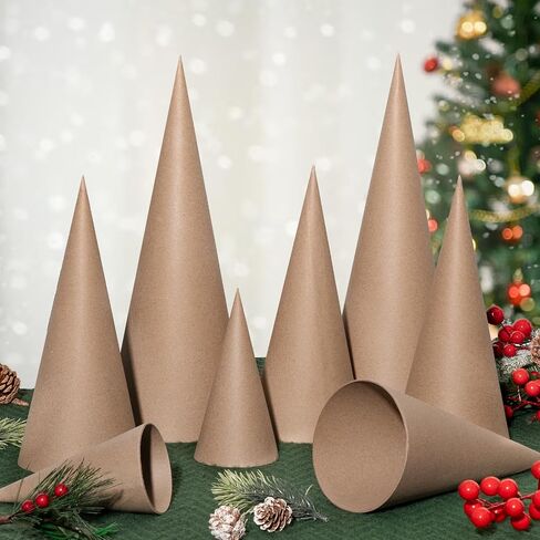 12 Pcs Paper Mache Cones for Christmas, Open Bottom Cardboard Cones for Crafts Christmas Tree Gnomes Ornament, Paper Cones Tree Cone for DIY Art Projects Decorations, 5.9 * 2.76 inch in Saudi Arabia