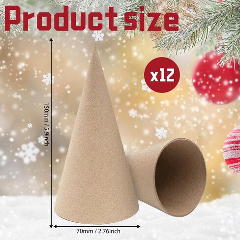 12 Pcs Paper Mache Cones for Christmas, Open Bottom Cardboard Cones for Crafts Christmas Tree Gnomes Ornament, Paper Cones Tree Cone for DIY Art Projects Decorations, 5.9 * 2.76 inch in Saudi Arabia