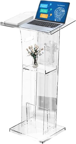 حامل منصة أكريليك شفاف من KSacry مع رف تخزين، منابر زجاجية شبكية للكنائس، المؤتمرات، الخطب، حفلات الزفاف، الفصول الدراسية، منصات العرض الاحترافية (23.6 بوصة طول × 17.7 بوصة عرض × 43 بوصة ارتفاع، شفاف) in Kuwait