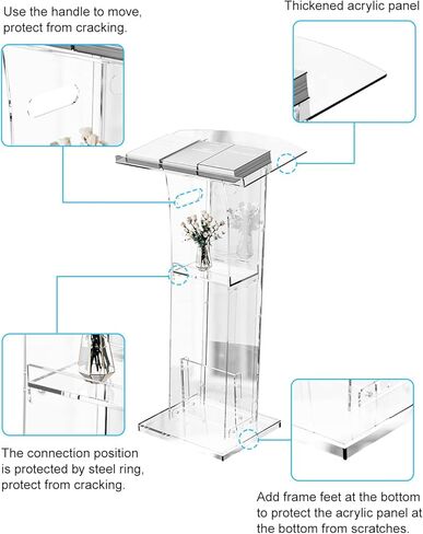 حامل منصة أكريليك شفاف من KSacry مع رف تخزين، منابر زجاجية شبكية للكنائس، المؤتمرات، الخطب، حفلات الزفاف، الفصول الدراسية، منصات العرض الاحترافية (23.6 بوصة طول × 17.7 بوصة عرض × 43 بوصة ارتفاع، شفاف) in Kuwait