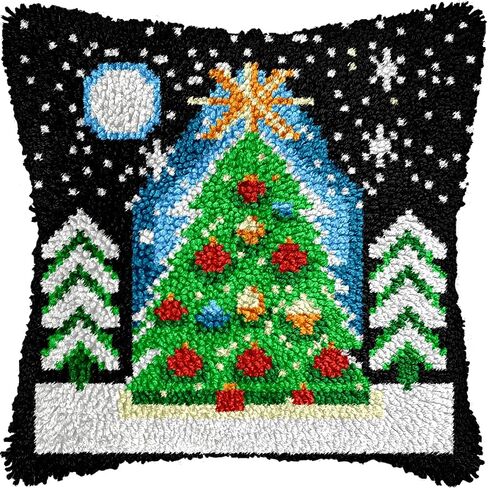 Christmas Reindeer Latch Hook Kits for Adults Kids, Beginners Animals Latch Hook Pillow Kit Pre-Printed Hook and Latch Rug Kit Cross-stitch Embroidery Cushion for Home Sofa Decoration 17x17 in. in Saudi Arabia