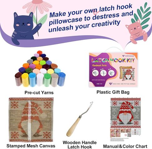 Christmas Reindeer Latch Hook Kits for Adults Kids, Beginners Animals Latch Hook Pillow Kit Pre-Printed Hook and Latch Rug Kit Cross-stitch Embroidery Cushion for Home Sofa Decoration 17x17 in. in Saudi Arabia