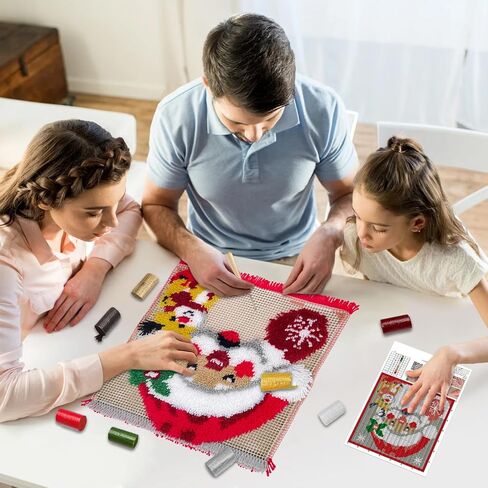 عيد الميلاد الرنة مزلاج هوك مجموعات للبالغين والأطفال، الحيوانات المبتدئين مزلاج هوك وسادة عدة هوك مطبوعة مسبقًا ومزلاج البساط عدة وسادة التطريز عبر غرزة لتزيين أريكة المنزل 17x17 بوصة. in Kuwait