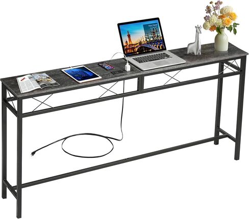طاولة تحكم/أريكة ضيقة طويلة للغاية مقاس 71 بوصة من VECELO مع محطة شحن ومنفذ طاقة ومنافذ USB، للمدخل وغرفة المعيشة والمكتب والصناعية، رمادي داكن in Kuwait