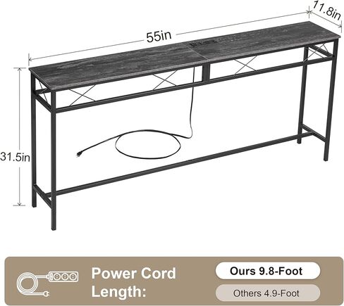 طاولة تحكم/أريكة ضيقة طويلة للغاية مقاس 71 بوصة من VECELO مع محطة شحن ومنفذ طاقة ومنافذ USB، للمدخل وغرفة المعيشة والمكتب والصناعية، رمادي داكن in Kuwait