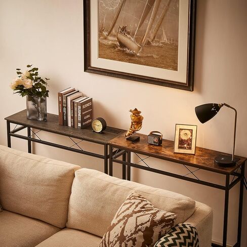 طاولة تحكم/أريكة ضيقة طويلة للغاية مقاس 71 بوصة من VECELO مع محطة شحن ومنفذ طاقة ومنافذ USB، للمدخل وغرفة المعيشة والمكتب والصناعية، رمادي داكن in Kuwait