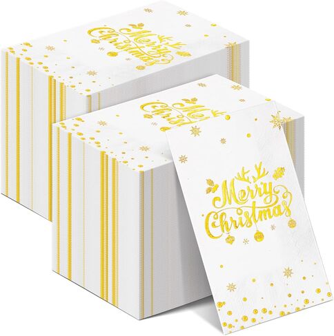 100Pcs Merry Christmas Napkins, Disposable Paper Napkins, Paper Cocktail Napkins Hand Towels for Christmas Dinner Winter Holiday Party Decorations and Supplies, 7.9 x 4.3 Inch in Saudi Arabia