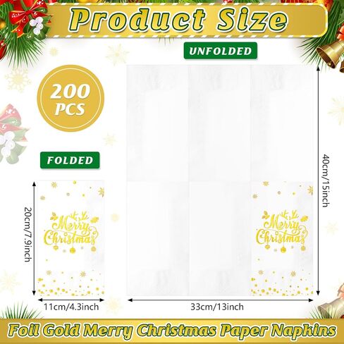 100Pcs Merry Christmas Napkins, Disposable Paper Napkins, Paper Cocktail Napkins Hand Towels for Christmas Dinner Winter Holiday Party Decorations and Supplies, 7.9 x 4.3 Inch in Saudi Arabia