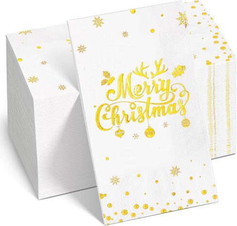 100Pcs Merry Christmas Napkins, Disposable Paper Napkins, Paper Cocktail Napkins Hand Towels for Christmas Dinner Winter Holiday Party Decorations and Supplies, 7.9 x 4.3 Inch in Saudi Arabia