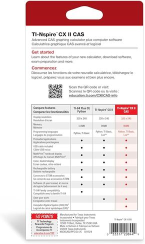 حاسبة الرسوم البيانية من تكساس إنسترومنتس TI-Nspire CX II CAS | شاشة ملونة، 8 تطبيقات مدمجة، برمجة بايثون، برامج مضمنة، للرياضيات والعلوم والمالية | حزمة الطاقة من سلسلة Signature in Kuwait