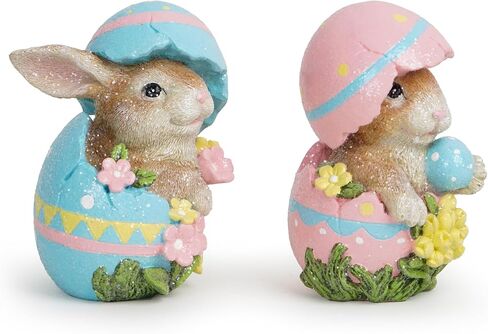 Hodao Easter Bunny Decorations Spring Easter Egg/Cup Bunny Indoor Home Decor Farmhouse Country Style Flowers Bunny Figurines (2pcs Easter Egg Rabbit Color 1) in Kuwait