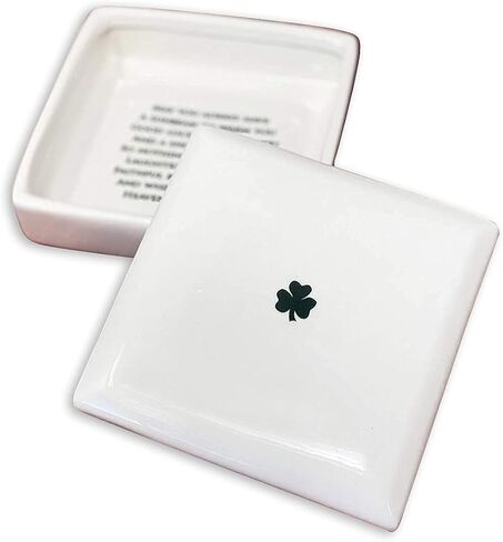 Baptism Gift or First Communion Gift, Ceramic Keepsake Box With Irish Blessing - Round Box with Shamrock in Green for Godchild in Kuwait
