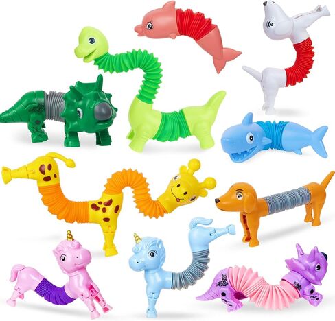 10 Pack Christmas Pop Tubes Fidget Toys,Dog pop Tubes, Animal pop Tubes Fidget Toys,Sensory Tubes Fidget Toys for Kids,Toddler Sensory Toys,Christmas Stocking Stuffers Gift for Kids(Classic Style) in Saudi Arabia