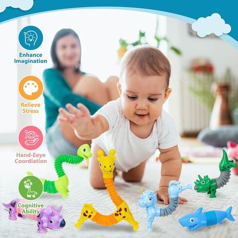 10 Pack Christmas Pop Tubes Fidget Toys,Dog pop Tubes, Animal pop Tubes Fidget Toys,Sensory Tubes Fidget Toys for Kids,Toddler Sensory Toys,Christmas Stocking Stuffers Gift for Kids(Classic Style) in Saudi Arabia