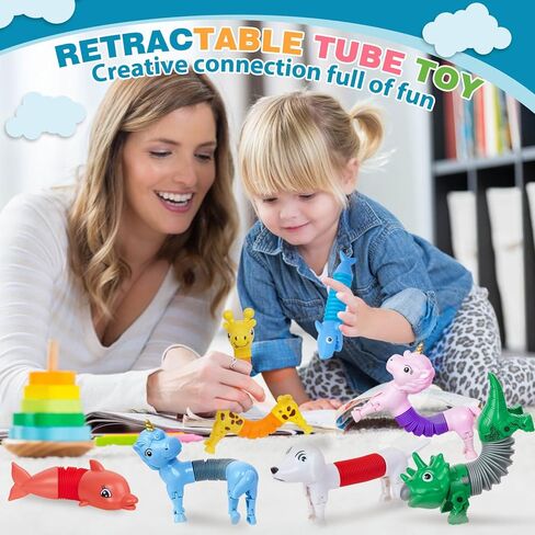10 Pack Christmas Pop Tubes Fidget Toys,Dog pop Tubes, Animal pop Tubes Fidget Toys,Sensory Tubes Fidget Toys for Kids,Toddler Sensory Toys,Christmas Stocking Stuffers Gift for Kids(Classic Style) in Saudi Arabia
