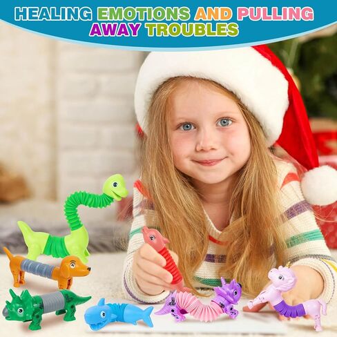 10 Pack Christmas Pop Tubes Fidget Toys,Dog pop Tubes, Animal pop Tubes Fidget Toys,Sensory Tubes Fidget Toys for Kids,Toddler Sensory Toys,Christmas Stocking Stuffers Gift for Kids(Classic Style) in Saudi Arabia