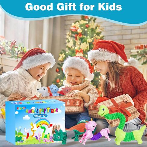 10 Pack Christmas Pop Tubes Fidget Toys,Dog pop Tubes, Animal pop Tubes Fidget Toys,Sensory Tubes Fidget Toys for Kids,Toddler Sensory Toys,Christmas Stocking Stuffers Gift for Kids(Classic Style) in Saudi Arabia